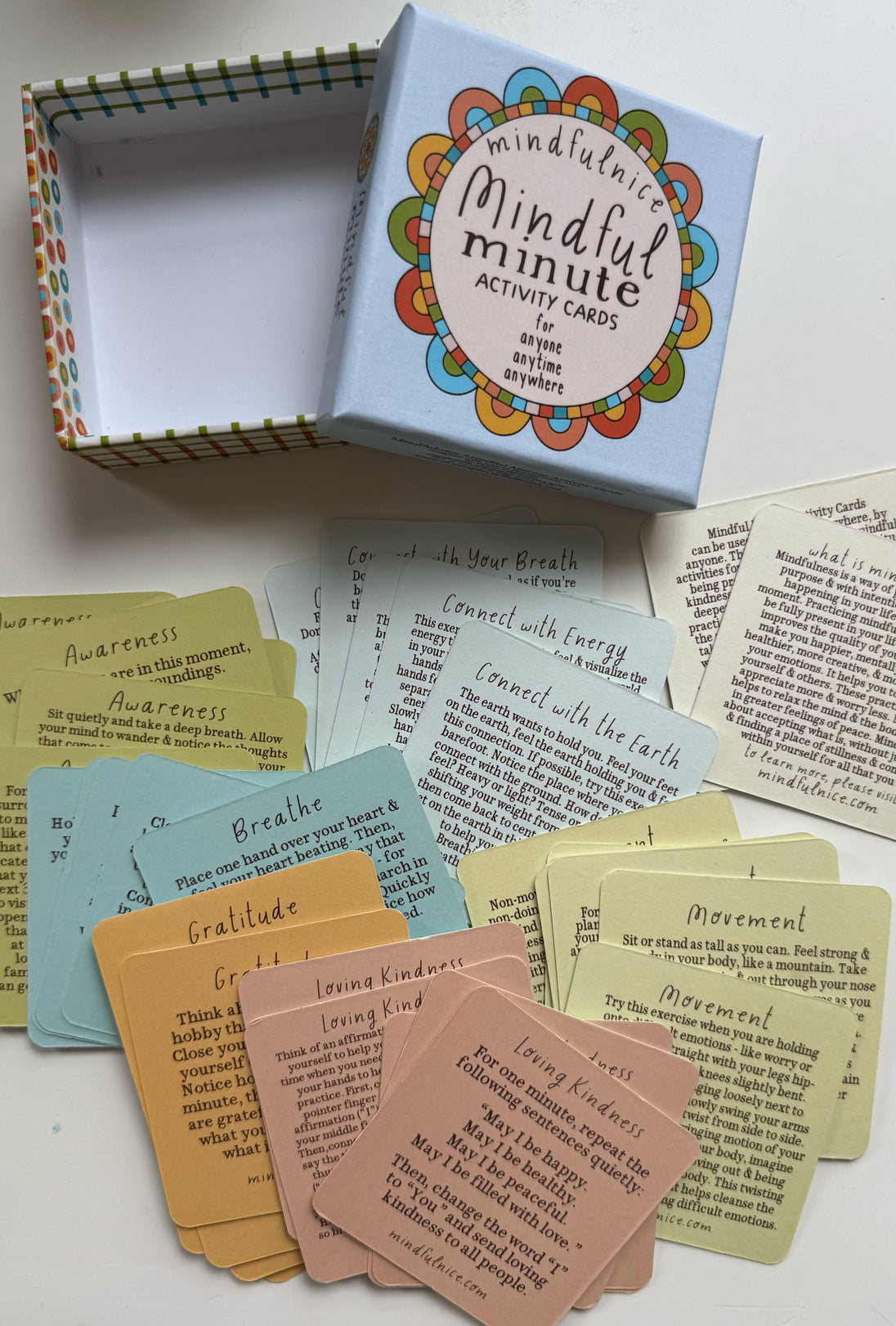 Mindful Minute activity cards with colorful box on a white background