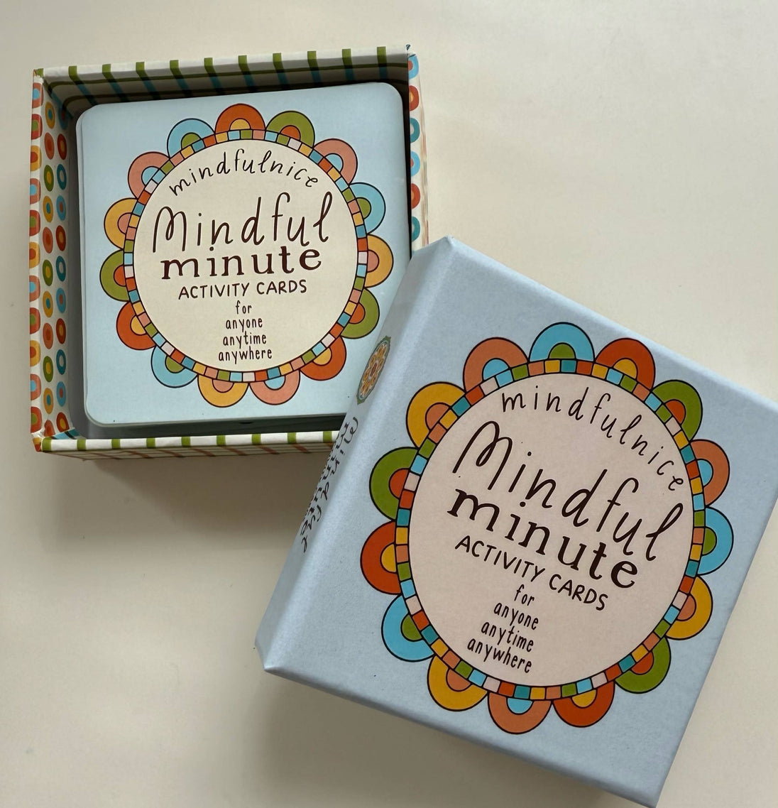 Mindful minute activity cards packaging on a light background