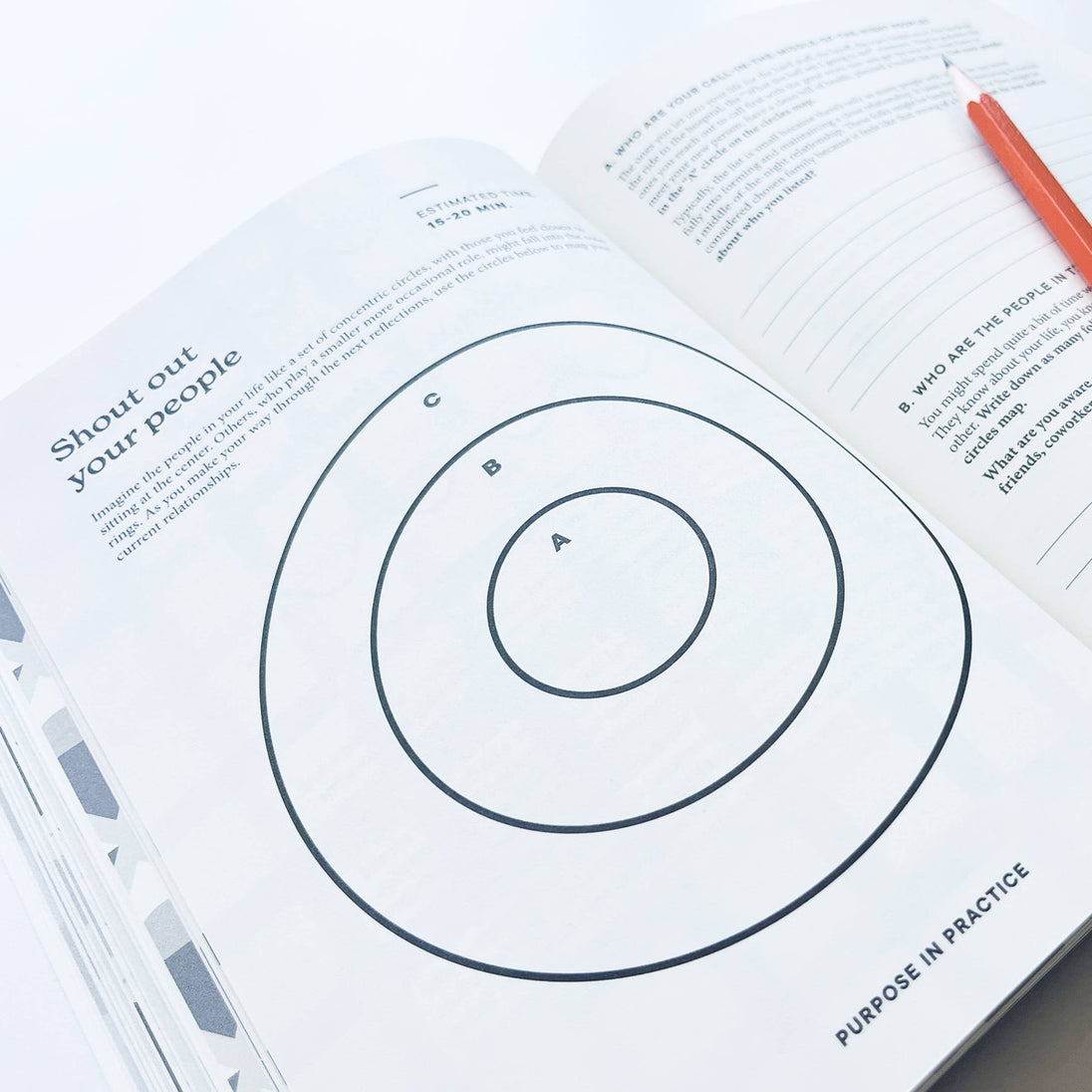 Open book with a diagram of concentric circles on a white background