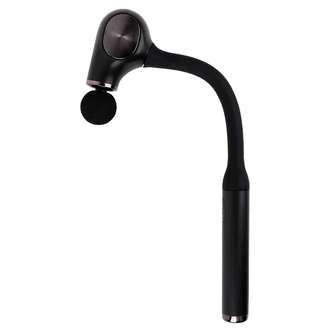 Black handheld massager on a white background