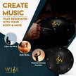 Wise Harmony tingsha with text on creating music for mind and body, featuring a hand playing the instrument.