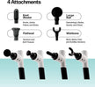 Massage gun attachments with labels on a white background