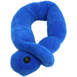 Blue neck pillow with a button on a white background