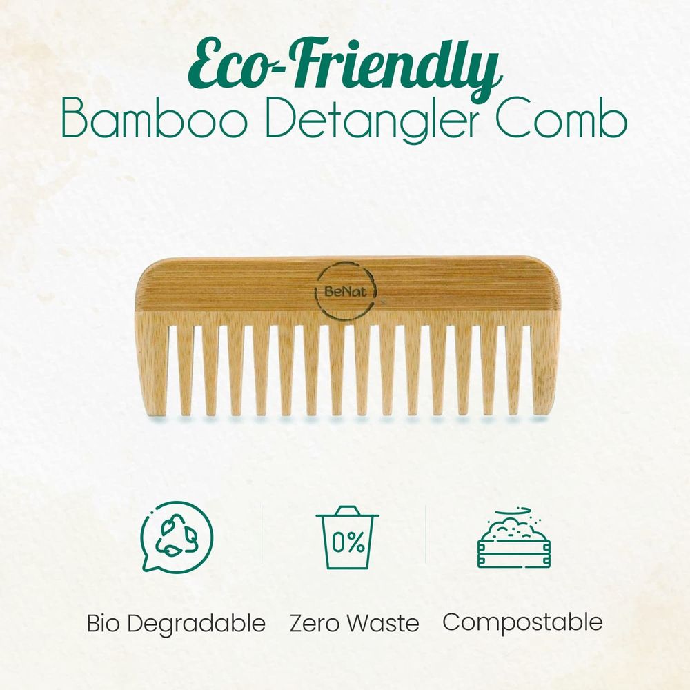 a promotional image showing the eco friendly benefits of the bamboo comb
