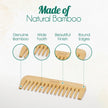 a promotional breakdown of the benefits of a bamboo comb