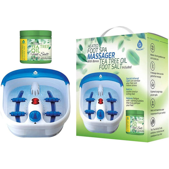 a view of the pursonic foot massager in and outside of its packaging