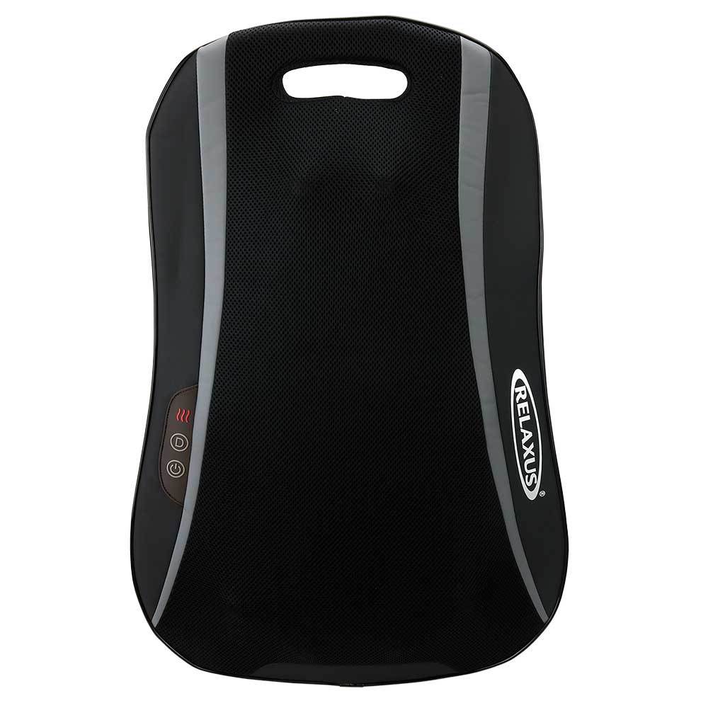 A black full back massage cushion with multi-directional roller heads and the brand name '3D Thermo' visible.