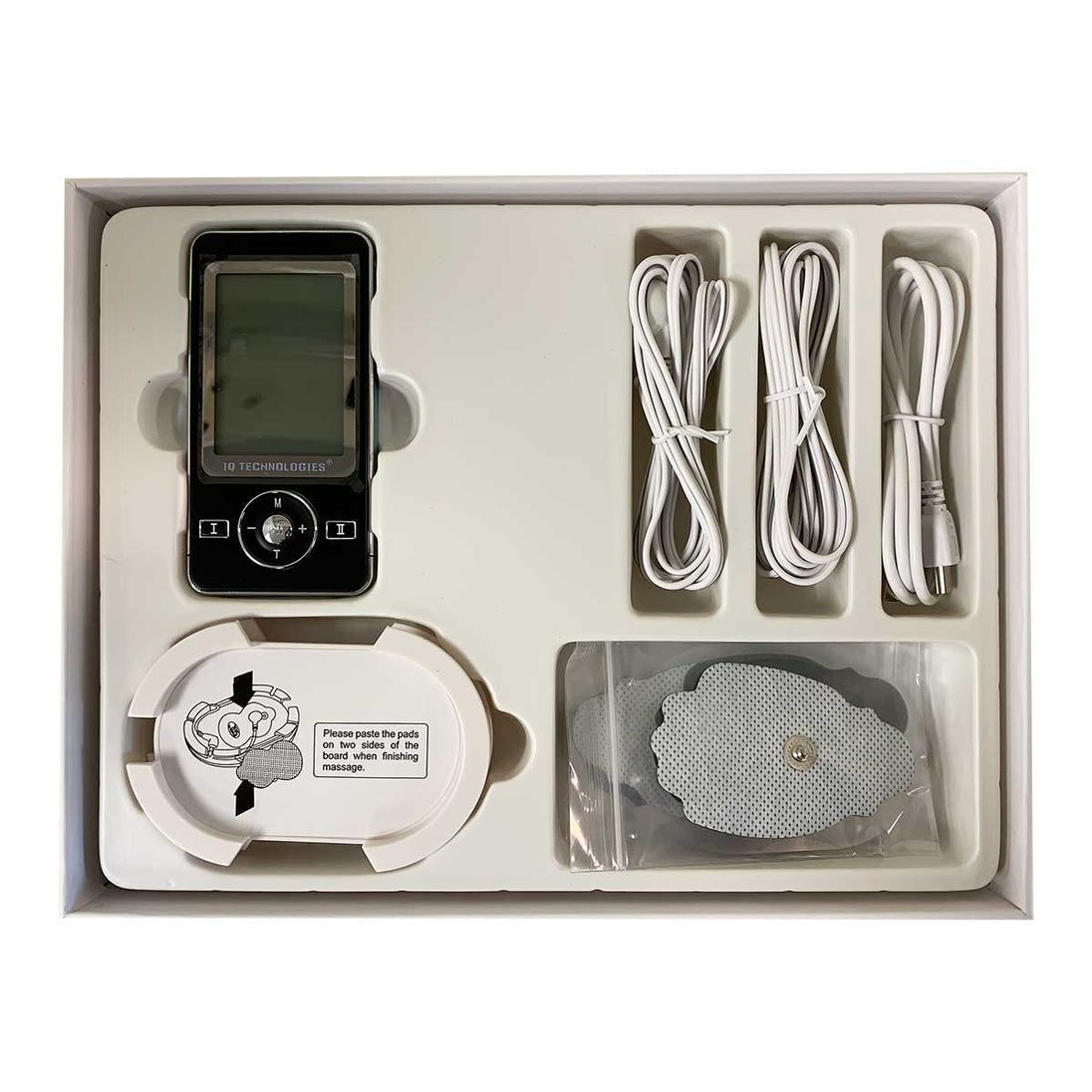 Relaxus IQ Thera Tens Ems in open packaging against white background