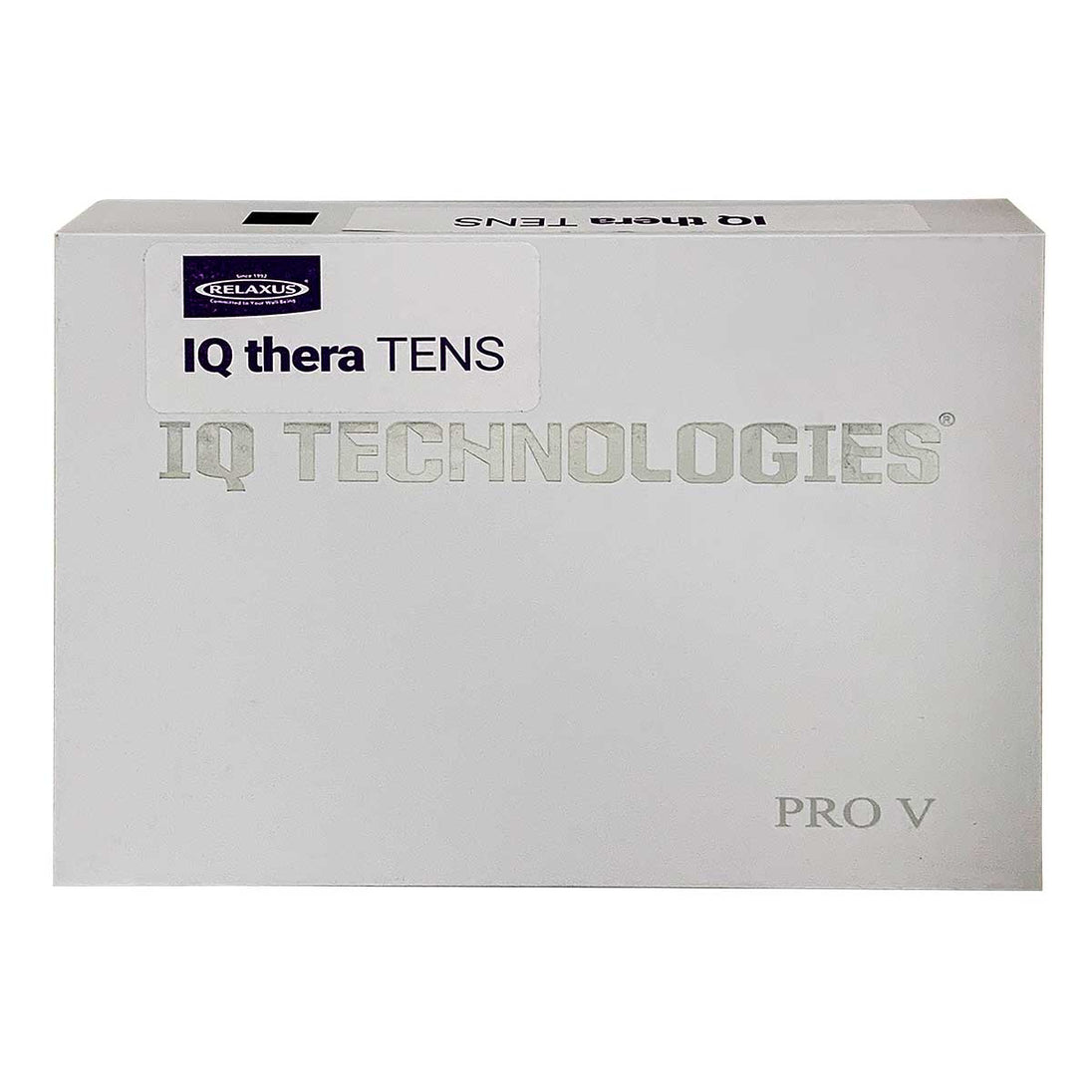 Relaxus IQ Thera Tens Ems in packaging against white background.