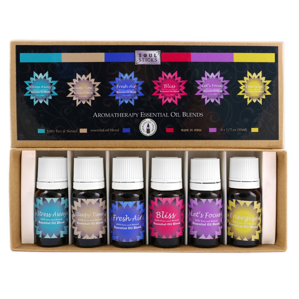 6 essential oils from fragrance kit displayed