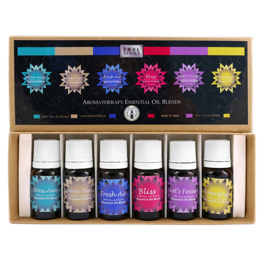 6 essential oils from fragrance kit displayed